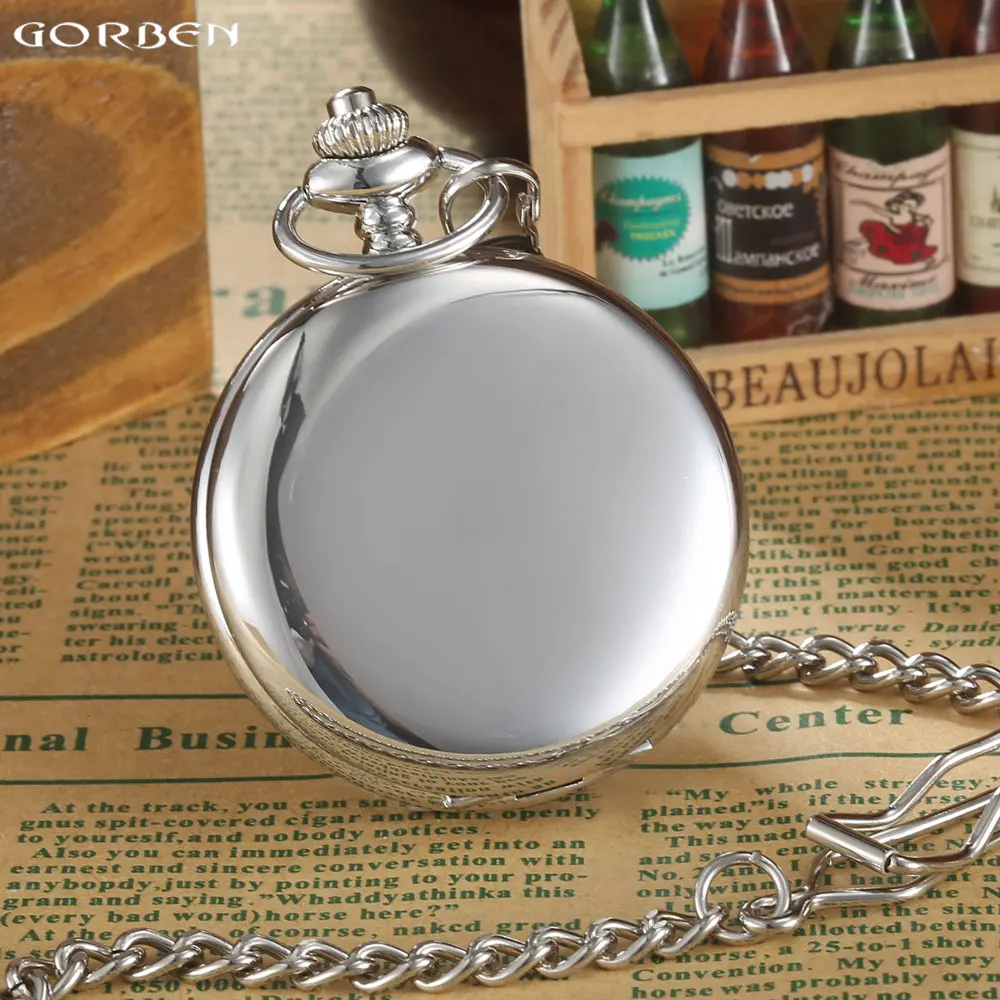 

GORBEN New Luxury Full Stainless Steel Silver Polishing Pocket Watch Women Retro Roman number Dial Waist Chain for Men Gift GO22