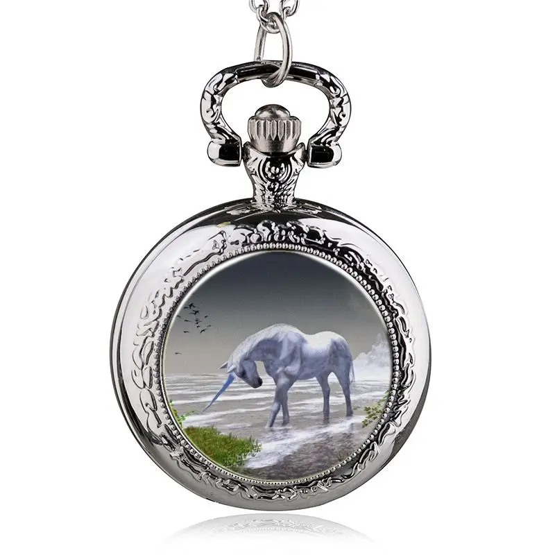 

Top Brand Stainless Steel Quartz Pocket Watch Pretty Horse Pattern Fob Chain Watch Men Women Best Gift HB1040