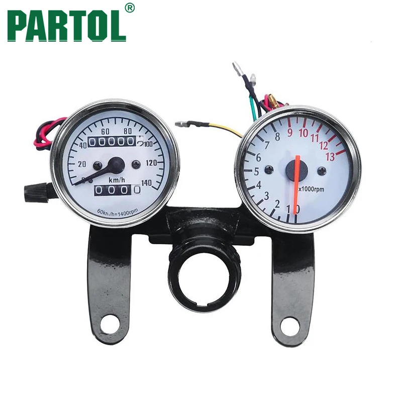Partol Motorcycle Backlit Dual Speedometer Tachometer Kit Speed Meter