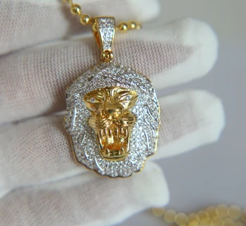 

free chain 24" bead chain luxury mens jewelry Micro pave clear cubic zirconia hip hop bling iced out mens lion pendant necklace