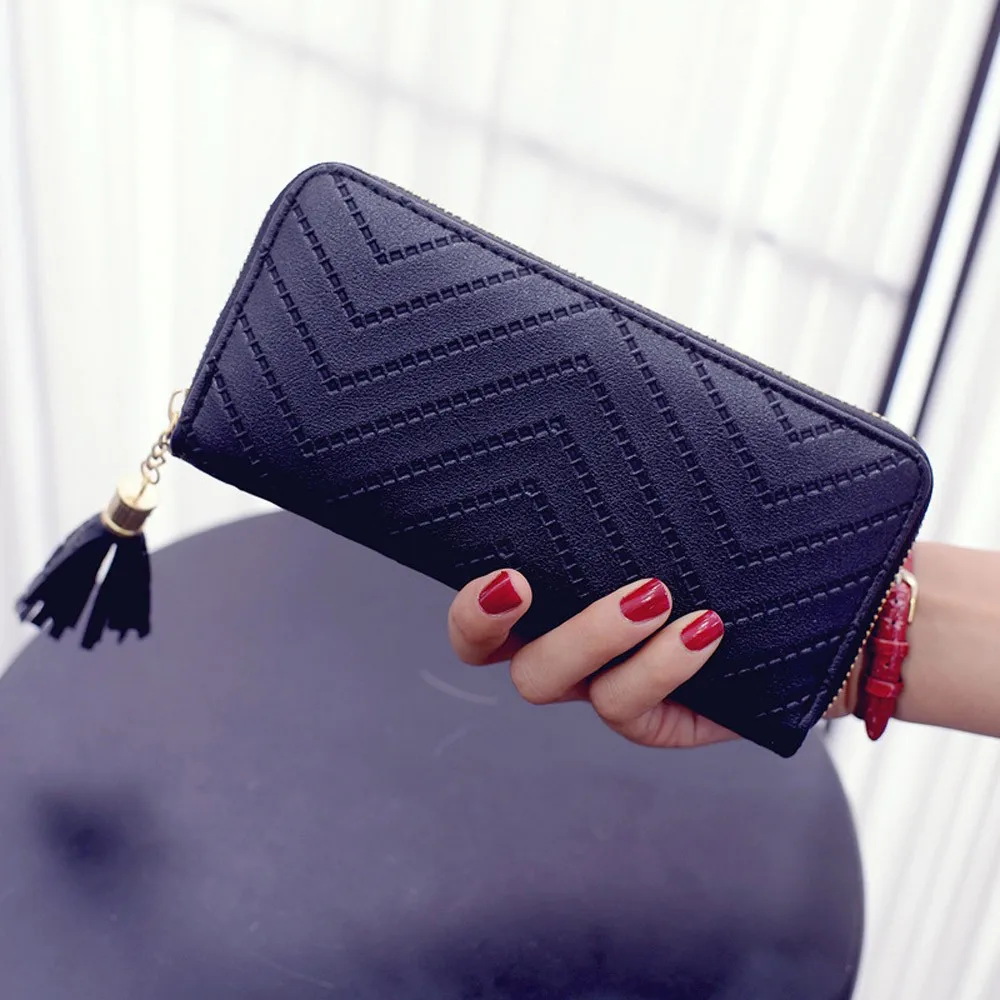 

Hot sale Discount Women Lady Leather Card Holder Long Wallet Clutch Tassel Women bag Purse women wallet portefeuille femme