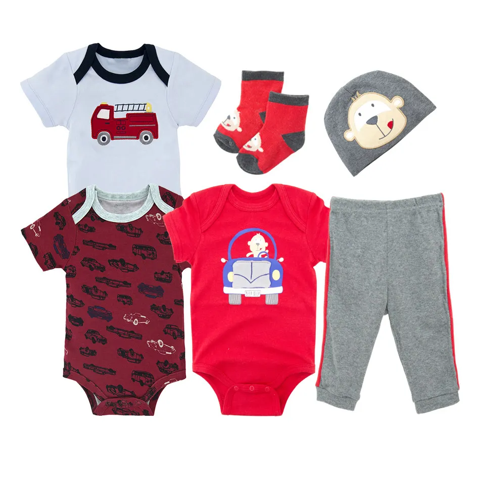 

6 PCS Cute Newborn Toddle Infant Baby Boys Bodysuit Short Sleeve Baby Jumpsuit Suit Cotton Summer Outfits Clothes Sets 0-12M