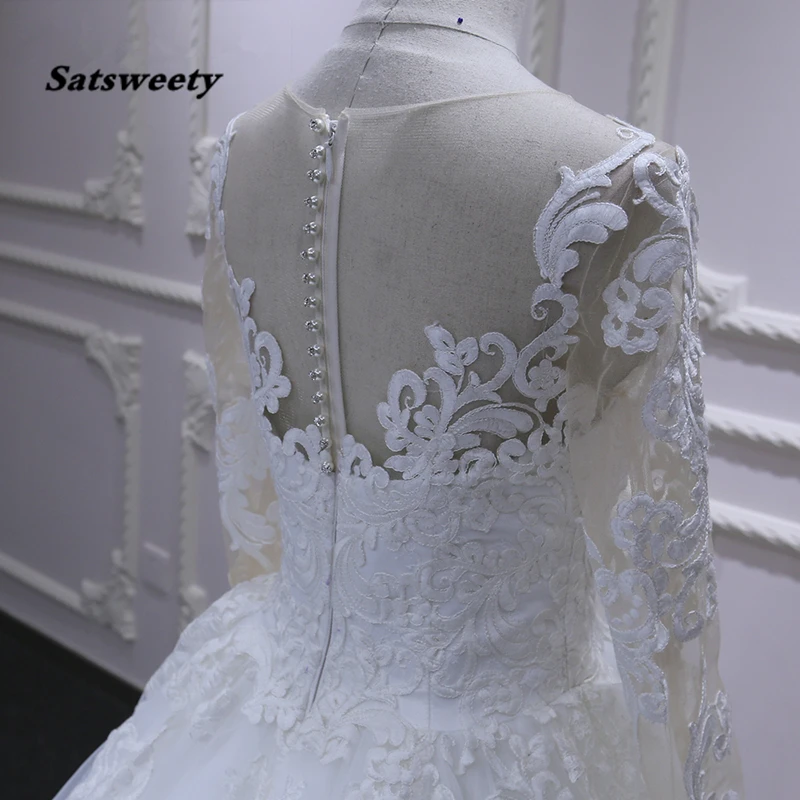 Satsweety Длинные рукава торжественные платья vestido de noiva кружевное свадебное платье изготовленный на заказ белый цвета слоновой кости