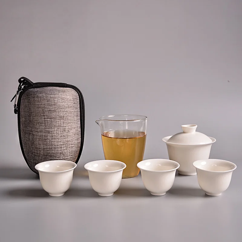 TANGPIN white ceramic teapot kettle gaiwan tea cup chinese teaware portable travel tea sets with travel bag - Цвет: Style B