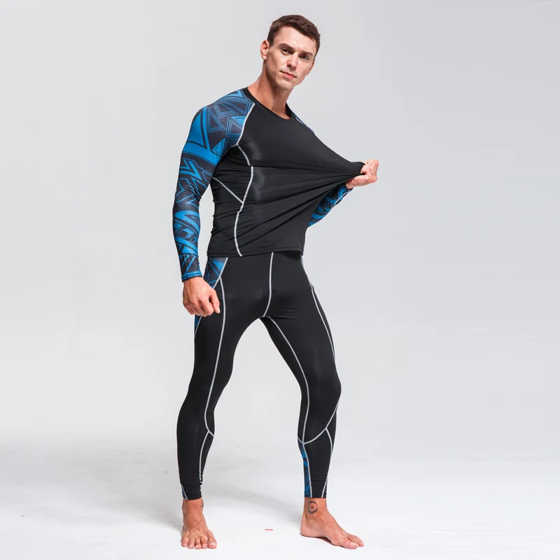 best long underwear Men's Suit Winter Thermal Underwear Sportswear Compression Tights Sports T-Shirt + Leggings Brand Sweat Fitness Wear under armour long johns Long Johns