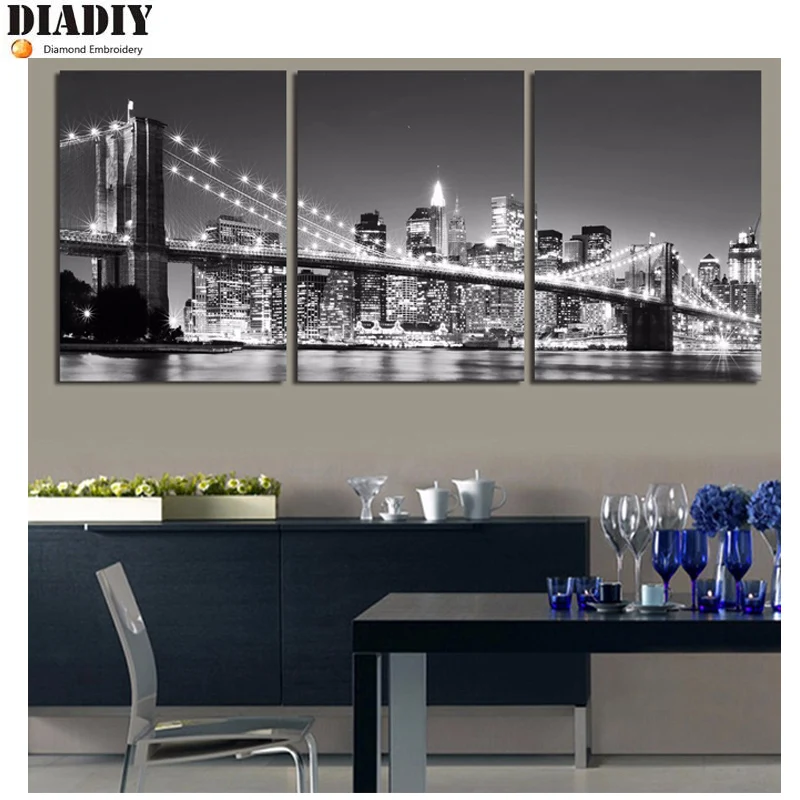 New York Brooklyn bridge 3pcs Triptych full round diamond painting cross stitch 5d embroidery mosaic Wedding decoration | Дом и сад