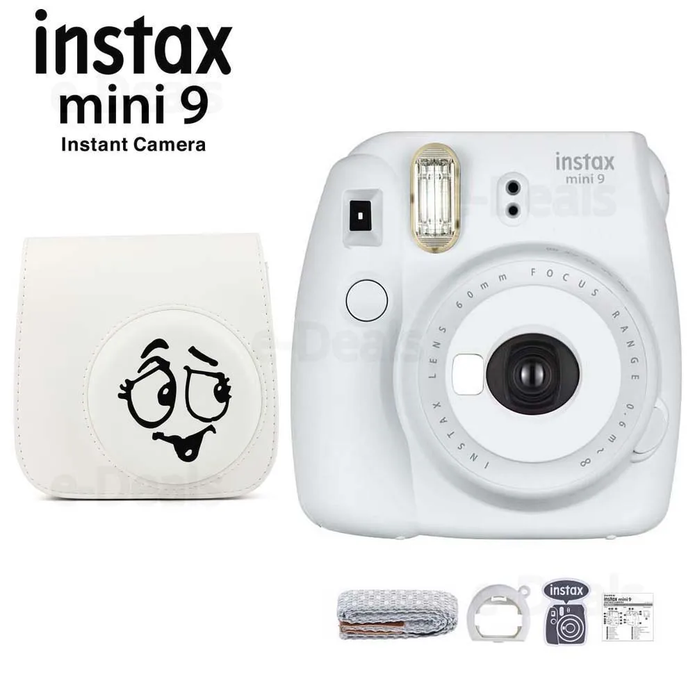 Фотокамера моментальной печати Fujifilm Instax Mini 9 дымчато-белый+ качественный мягкий чехол из искусственной кожи с плечевым ремнем