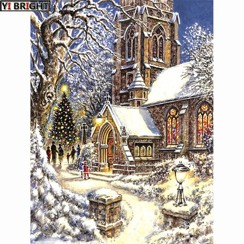 DIY Diamond Embroidery Church In A Town Cross Stitch 5D mosaic diamond painting rhinestones Christmas gift KBL |