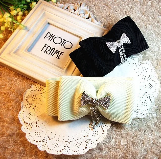 New Handmade British Style Glass Rhinestone Bowknot Decorative Ms.luxury Girdle women Belt bBlack/White Wholesale | Аксессуары для