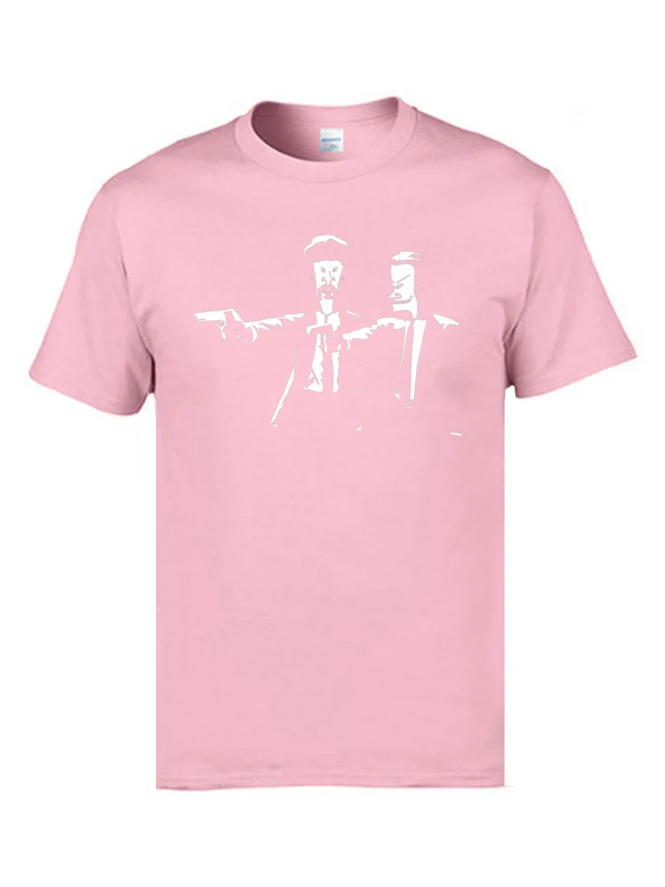 Gift Retro Men Top T-shirts O-Neck Short Sleeve All Cotton Tees Slim Fit Top T-shirts Free Shipping Beavis & Butthead Pulp Fiction  8018 pink