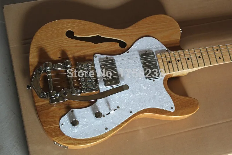 

. Free Shipping F TL Semi Hollow Body F Hole Jazz Electric Guitar Natural Wood Bigsby Big Rocker Chrome Hardware