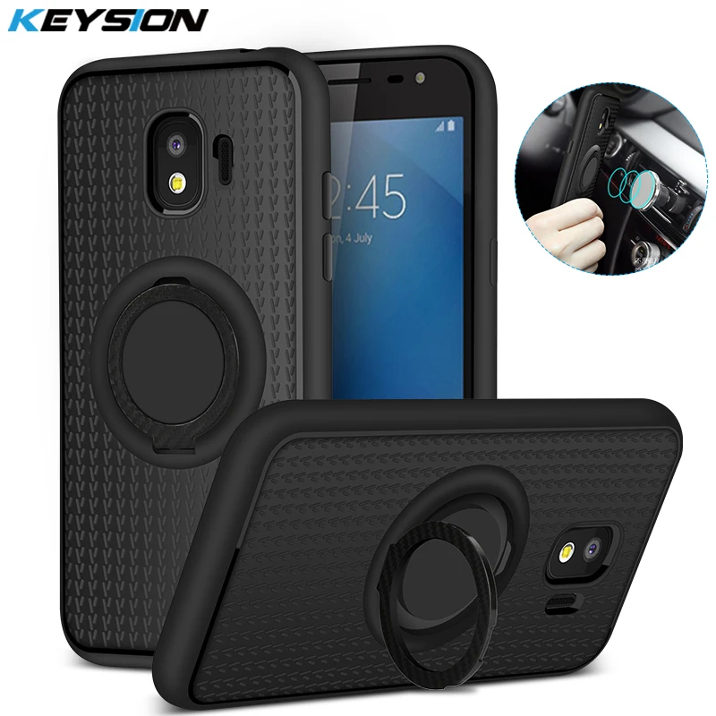 

KEYSION Case for Samsung Galaxy J2 Pro(2018) Car Magnetic Suction Bracket Case Finger Ring Soft TPU Back Cover for Samsung J250F