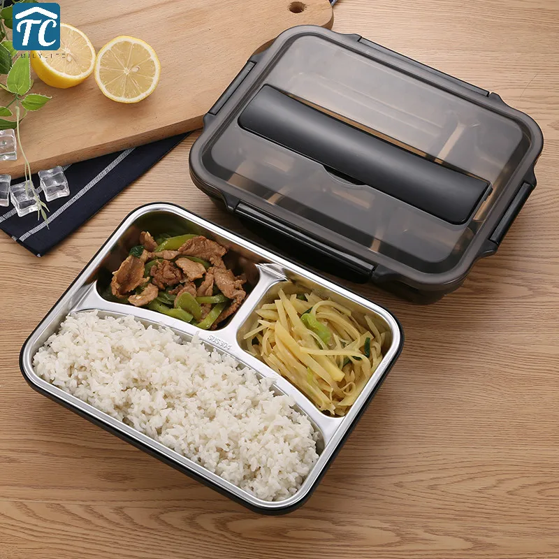 

304 Stainless Steel Insulated Lunch Box Student Adult Food Separation Plate Compartment Cover Double Layer Container Storage