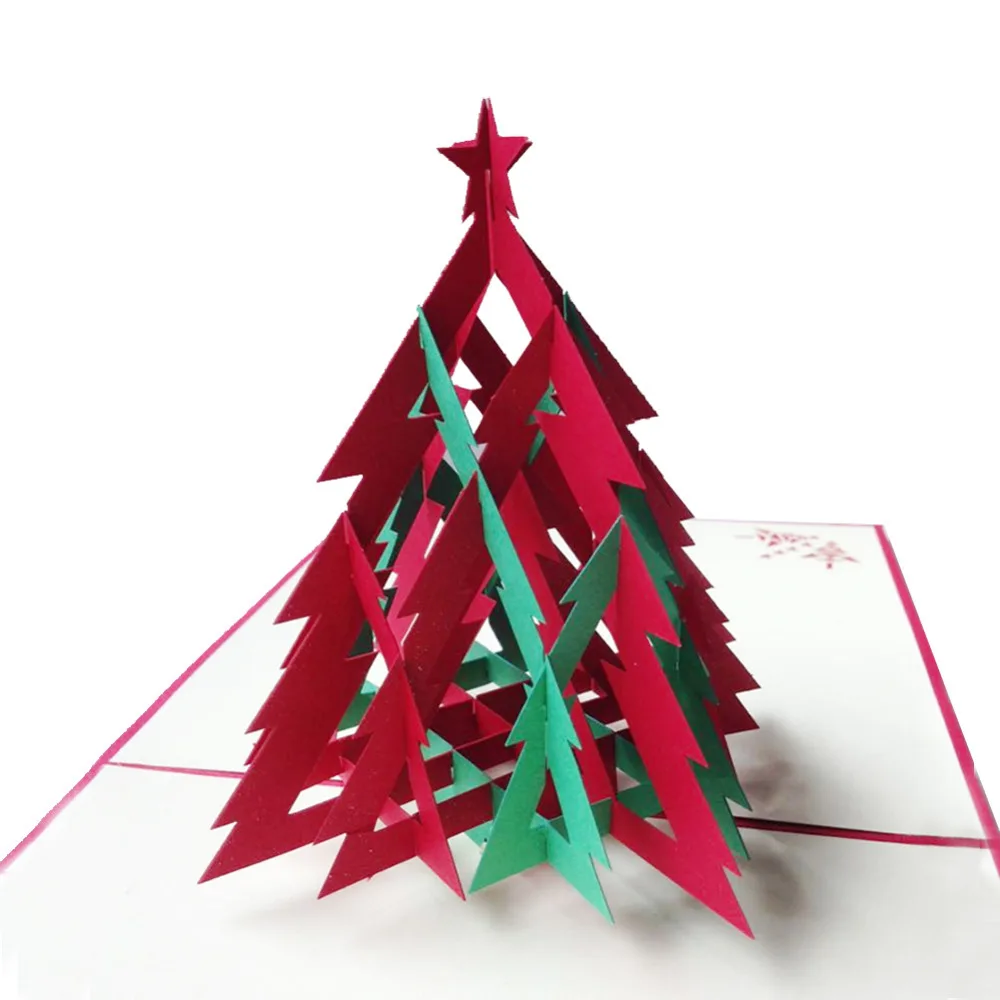 3d Red Green Christmas Tree Handmade Creative Kirigami Origami Pop Up Christmas Card Free Shipping Set Of 10 Card Book Card Blockcard Ring Aliexpress