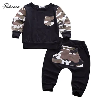 

Autumn Baby Girl Clothes Toddler Kids Baby Boys Cotton Outfits camouflage Patchwork Long Sleeve T-shirt Tops+Long Pants Leggings