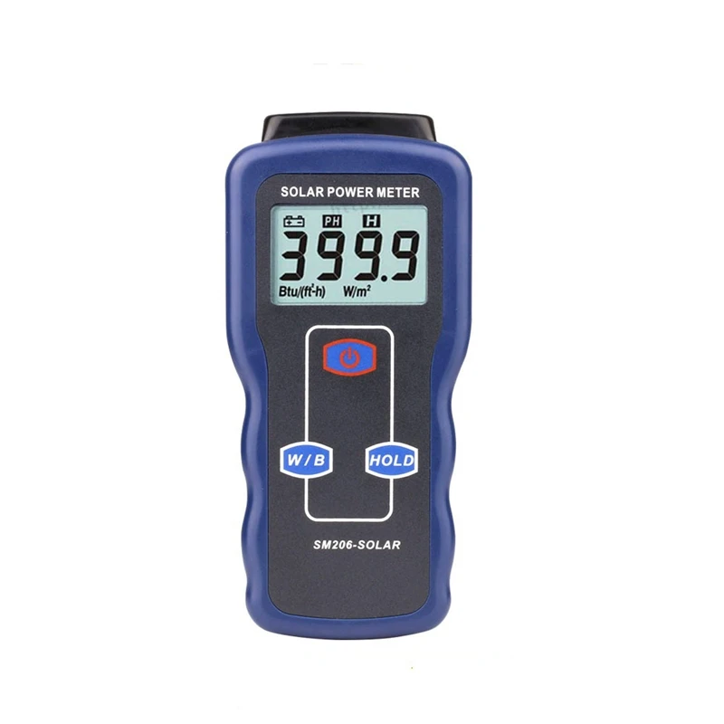 US $57.49 Brand Solar Power Meter Digital Solar Radiation Detector Optical Solar Research Glass Sun Light Intensity Data Peak Hold SM206