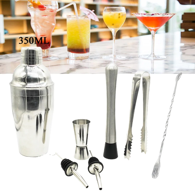 7 pcs 350ml Stainless Steel Cocktail Shaker Mixer Bartender Double End