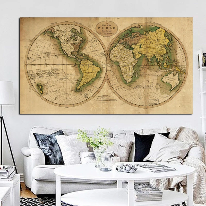 Vintage Erde Welt Karte Leinwand Malerei Poster Retro Globus Karten Drucken Auf Leinwand Fur Buro Zimmer Wand Kunst Bild Cuadros Decor Print On Canvas Painting Postermap Canvas Aliexpress