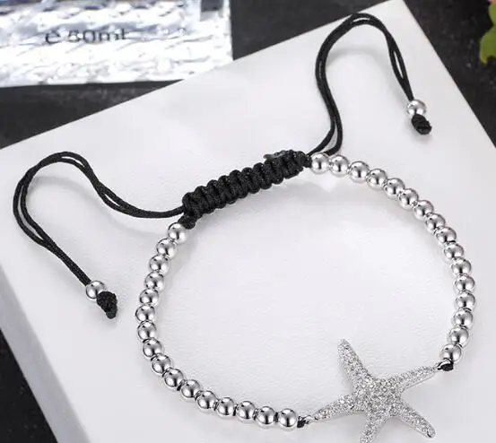

gold silver rose gold micro pave cz zircon rope adjusted Macrame bracelet dt2r starfish Charm Braided Braiding Bangles