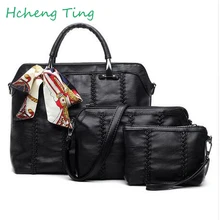 3 unids/set Genuino Mujeres de Los Bolsos de Cuero Diseñador de la Marca Mujeres Messenger Bags Mujer Bolso de Mano de Las Señoras SAC