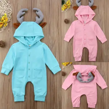 

2018 Autumn Lovely Newborn Baby Girl Boy Long Sleeve Hooded 3D Deer Ears Romper Jumpsuit Cute Casual Clothes Outfit