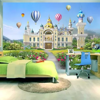

3D cartoon castle boy girl room mural style wallpaper living room TV backdrop ktv restaurant cartoon wallpaper wallpaper