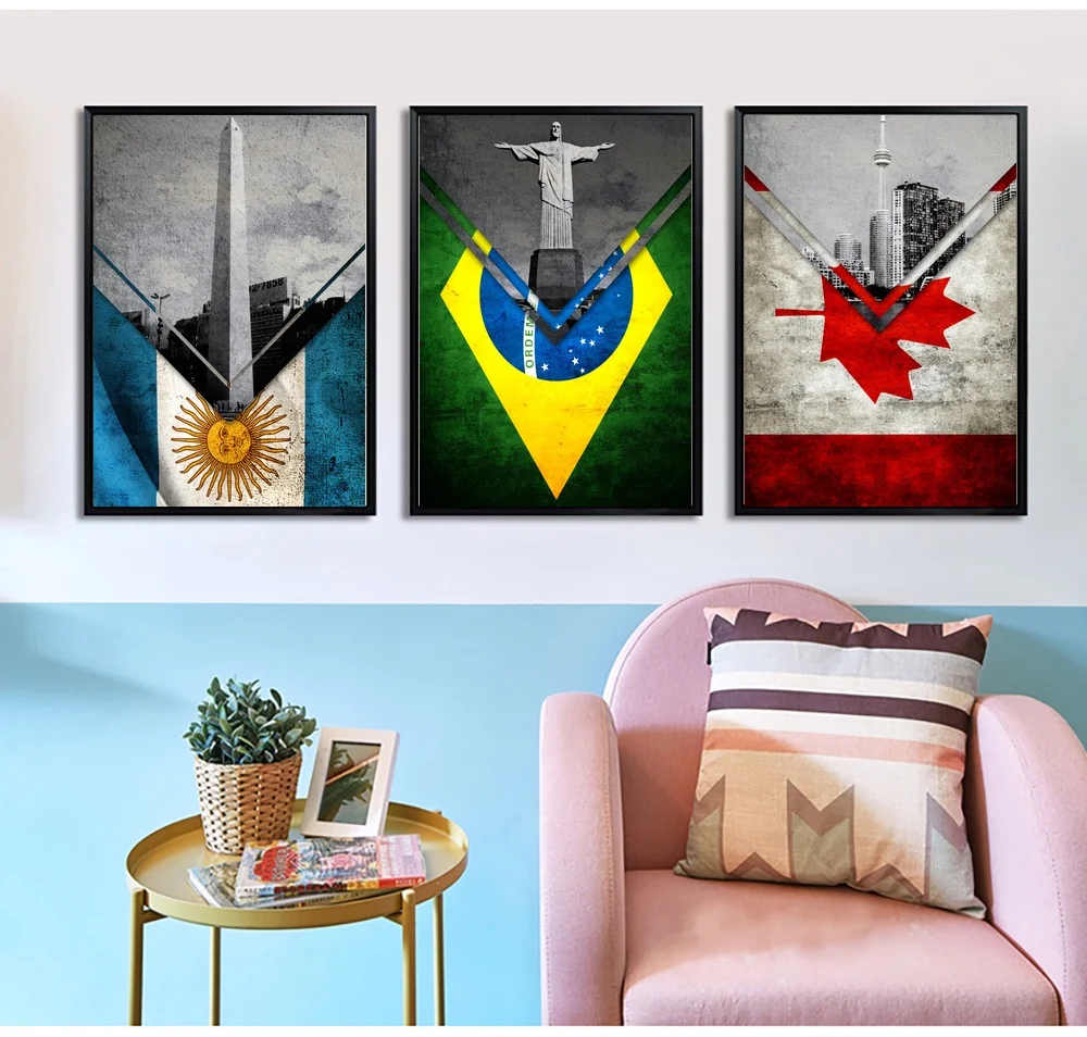 

Flags Argentina Brazil Canada Spain England US Canvas Art Prints Painting Wall Picture for Children Living Room Decor