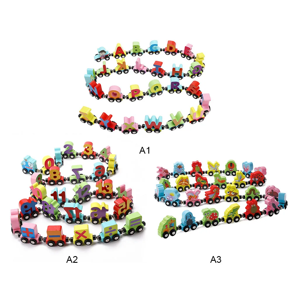 Красочный деревянный поезд фигурка модель игрушка с алфавитным номером деревянные буквы поезд обучающая сборная игрушка набор