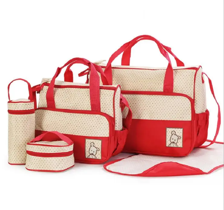 

5 Pcs/Lot Multifunctional Mummy Bag Baby Nappy Diaper Shoulder Bag Mother Maternity Hand Waterproof Baby Stroller Bag