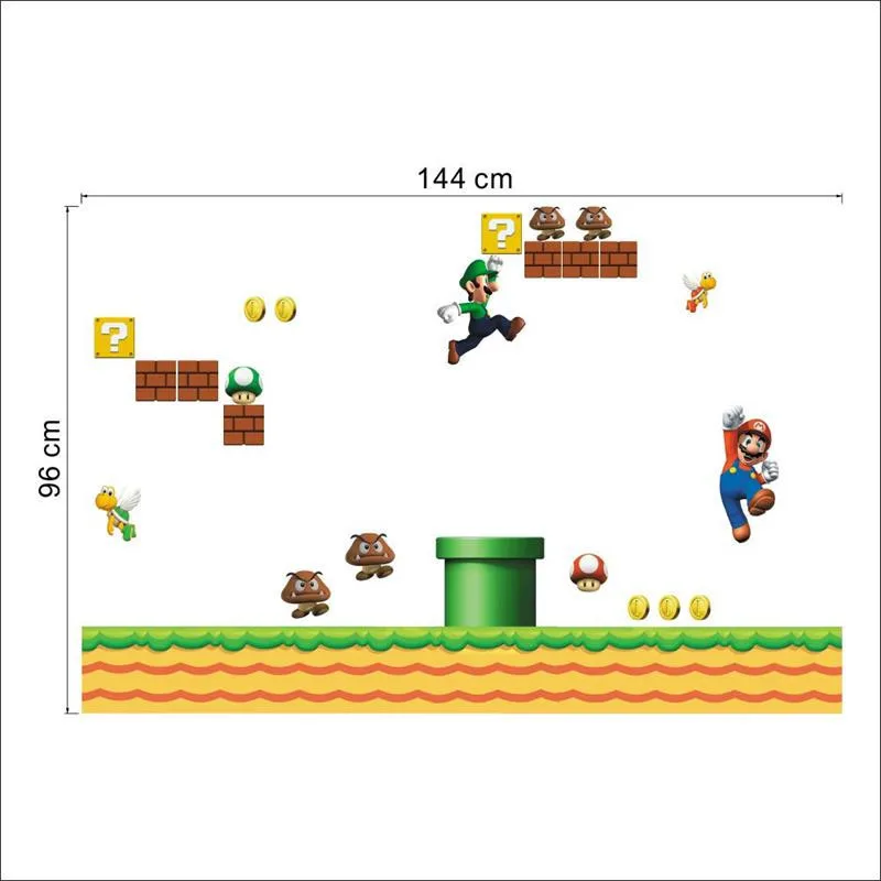 Винил, съемная Наклейка на стену, домашний декор, Гигантский Большой Super Mario Bros, детское съемное настенное окно, наклейка для домашнего декора