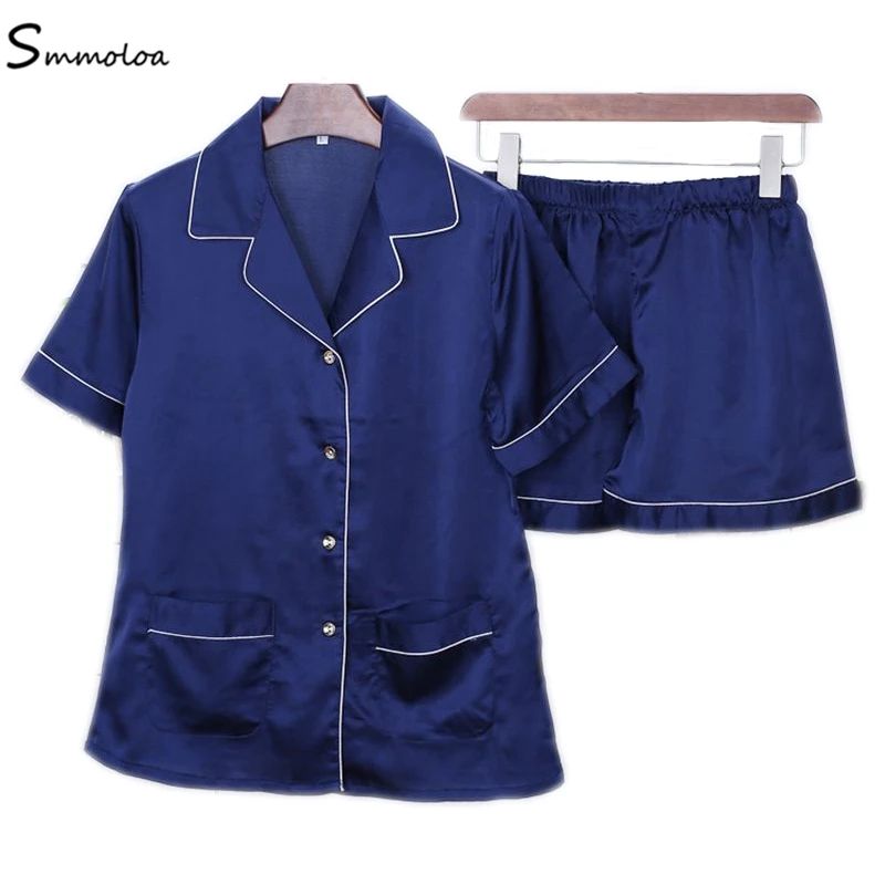 

Smmoloa Silk Satin Wholesale Pajamas Cheap Sleepwear Short Top Short Pants New Design
