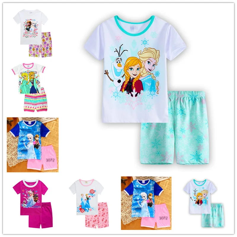 

Baby Pajamas Kids Elsa Set Children's Sleepwear Boys Girls Anna Clothes 2019 Summer Short Sleeved Set Top With Pants For Girl