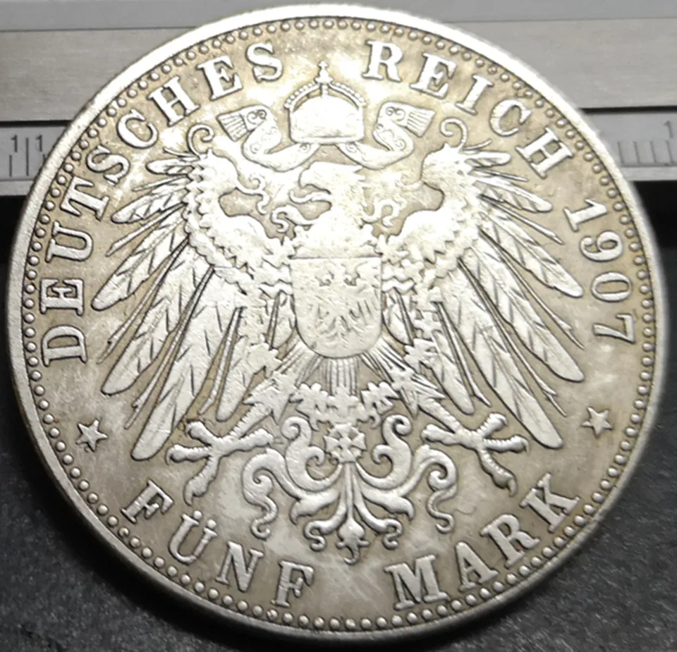 1907 G Grand duchy of Баден 5 Марк Фридрих I Посеребренная копия редкая монета|Безвалютные