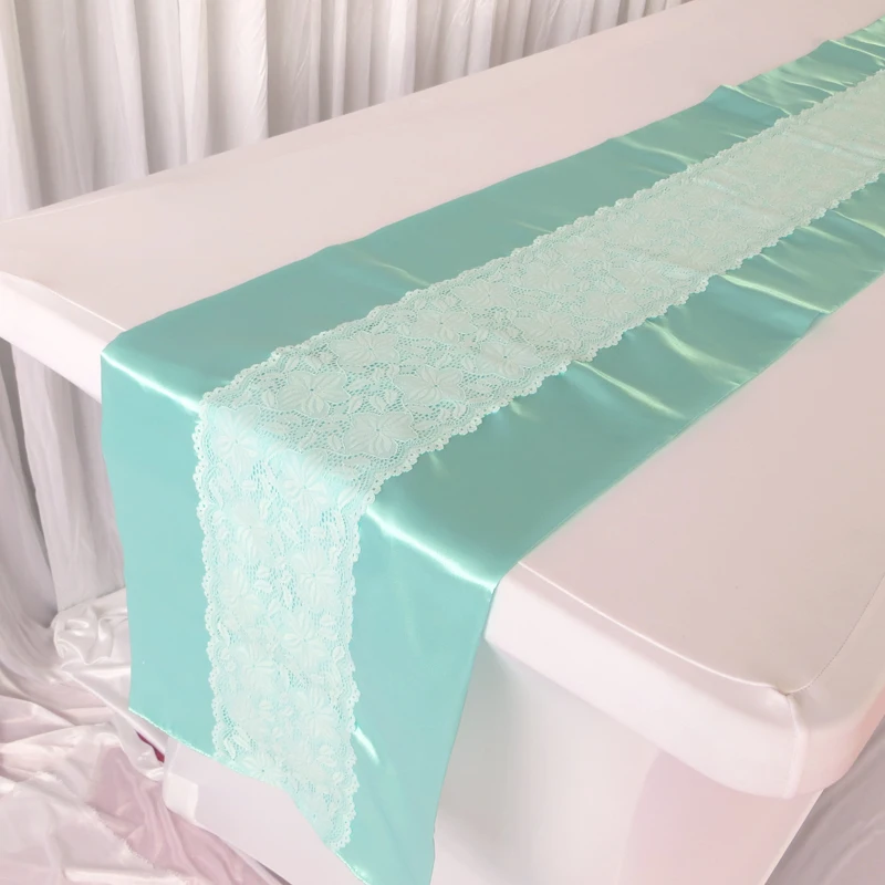 

Free Shipping Tiffany Lace Table Runner Mint Green Lace Satin Table Runner