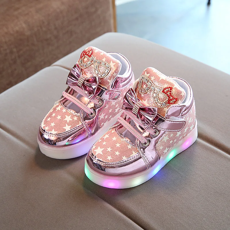 Обувь для девочек светящаяся детская обувь \ Сникеры с подсветкой для детей мальчиков и девочек корзина Enfant растущие кроссовки EUR 21-30 - Цвет: PInk