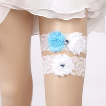 Свадебные аксессуары, кружевная Свадебная подвязка, голубая аппликация, Цветочные Стразы, сексуальная подвязка, комплект из 2 предметов для женщин, облегающее кольцо, подвязка для ног