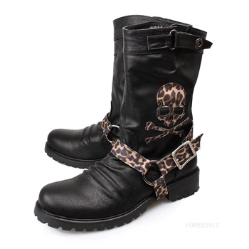 

Mens Casual LEATHER SHOES BOOTS Boots leopard leather skull print ankle boots cool men's motorcycle boots large size EU46