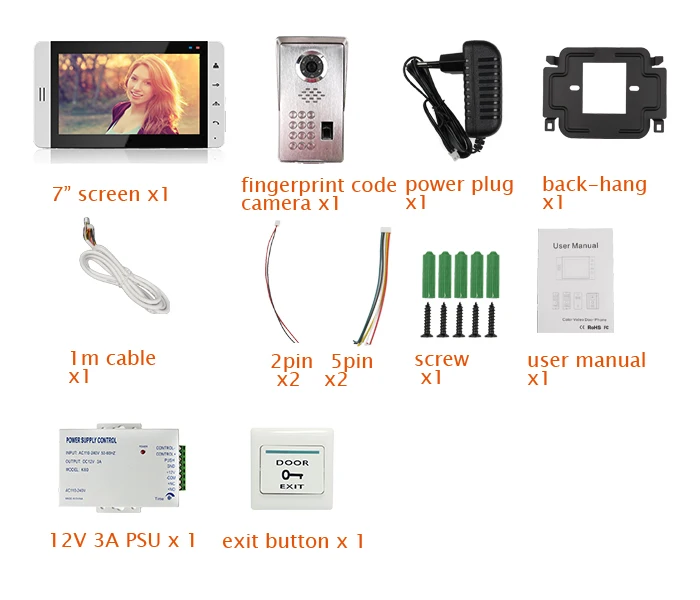 Бесплатная доставка 7 "сенсорный ключ белый Мониторы телефон видео домофон Системы + Водонепроницаемый отпечатков пальцев код клавиатуры