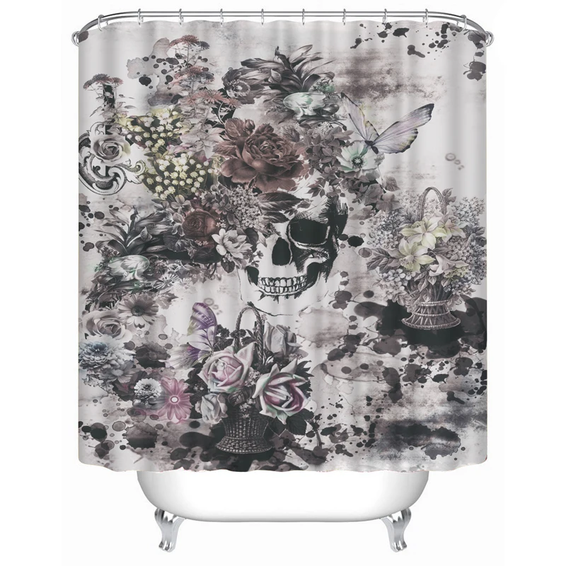 

Royal flower skull butterfly Print Fabric Bathroom Shower Curtain Polyester Waterproof Bathroom 180x180,180x200,150x180 ,150x200