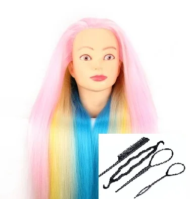 

CAMMITEVER Female Rainbow Hair Mannequin Head Colorful Braiding Styling Hairdressing Training Head Salon with Clamp