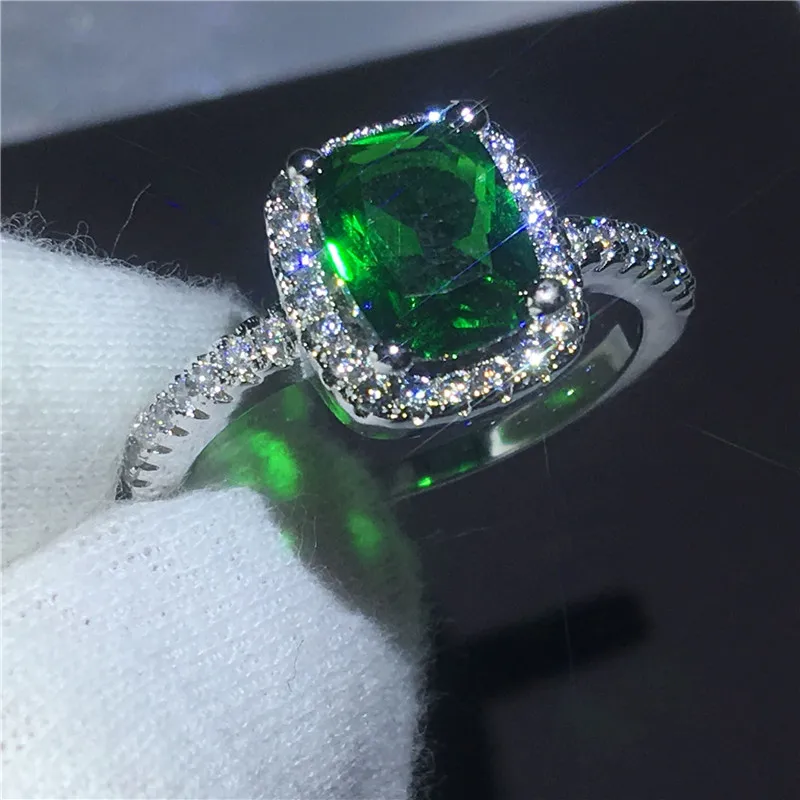 4 цвета, кольцо бесконечности с подушкой, 5А, циркон, Cz, 925 пробы, серебро, обручальное кольцо, кольца для женщин, праздничные украшения - Цвет основного камня: Зеленый