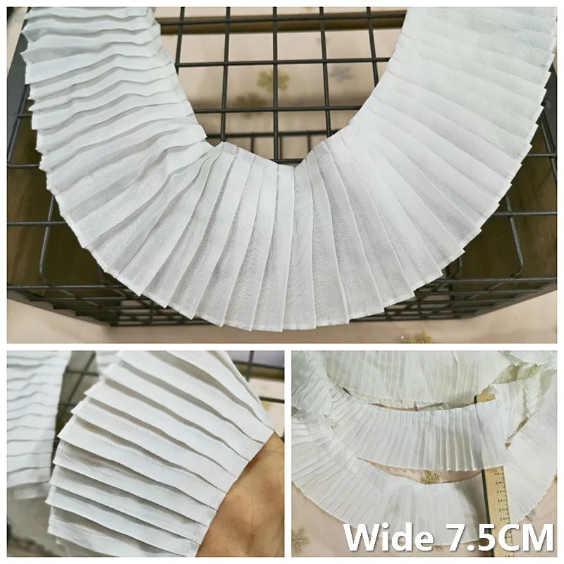 7 5 см широкая белая 3D плиссированная шифоновая лента кружевной воротник