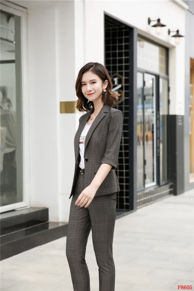 Мода плед официальный с короткими рукавами блейзеры и куртки пальто для женщин Бизнес Рабочая одежда 2019 весна лето женская верхняя одежда
