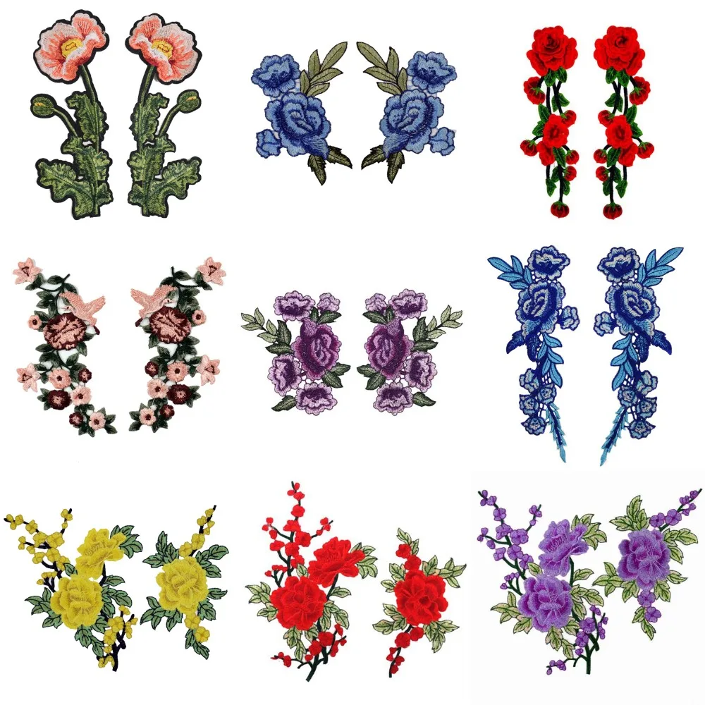 

2Pcs/Set Embroidered Sew on Applique Patches,Red Purple Flower Neckline Collar Patches Scrapbooking