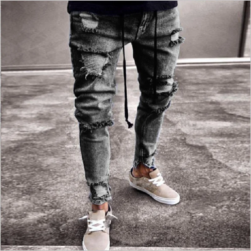 Men Stretchy Ripped Skinny Biker Embroidery Print Jeans Destroyed Hole Taped Slim Fit Denim Scratched High Quality Jean Men Stretchy Ripped Skinny Biker Embroidery Print Jeans Destroyed Hole Taped Slim Fit Denim Scratched High Quality Jean
