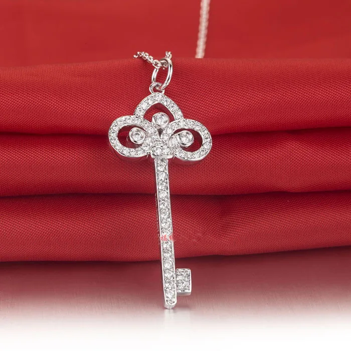 Модный 925 пробы серебряный кулон-ключ ожерелье Цирконий Стразы ожерелье s для женщин ювелирные изделия
