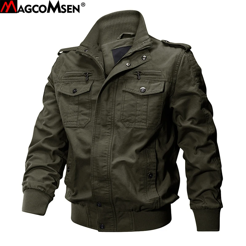 

MAGCOMSEN Jackets Men Army Cargo Jackets Military Tactical Combat Jacket Coat Solid Bomber Jackets Pilot Coat Autumn AG-SSFC-34