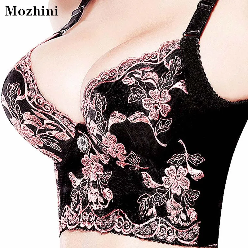 

Mozhini Sexy Push Up Minimizer Lace Busty Bras For Women Adjustable Strap Underwire Thin Bra Sexy Beading Push Up Bras Gather