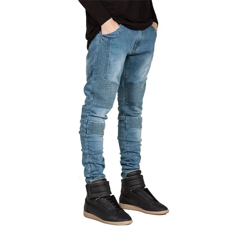 Новинка; Прямая поставка; байкерские джинсы; мужские эластичные джинсы-карго; плиссированные узкие джинсы; мужские брюки