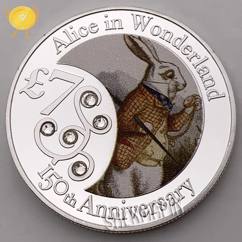 Алиса в стране чудес 150-летие памятная монета 7 евро 999 серебро Алиса в стране чудес карманные часы коллекционные монеты